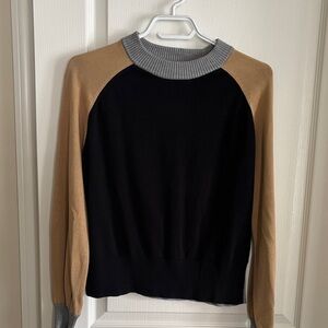 Monrow Colorblock Crewneck Sweater in Black, Camel & Gray